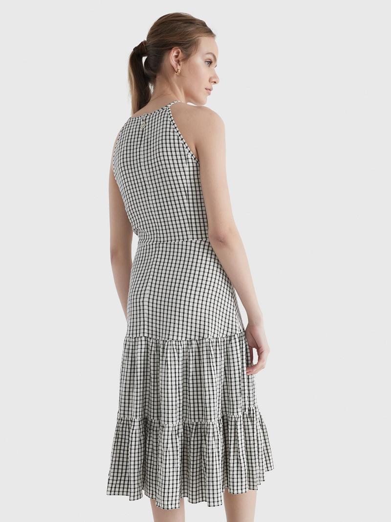 Női Tommy Hilfiger Windowpane Check Tiered Halter Dresses Szürke | HU 136UZG